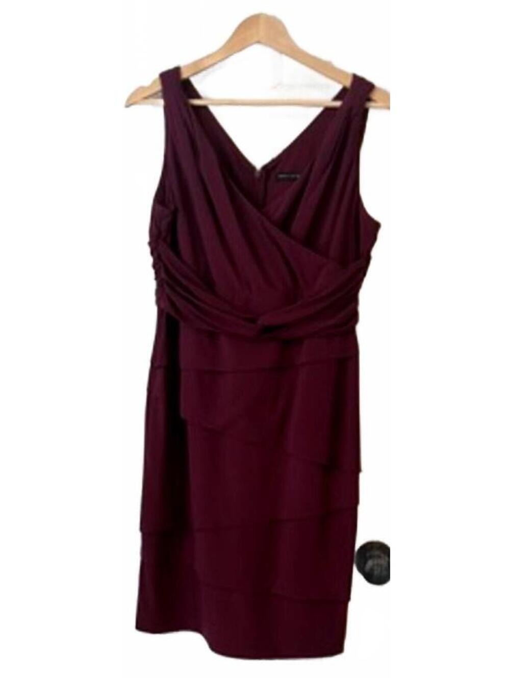 White House Black Market Burgundy Cocktail Dress Tiered Skirt 14P
